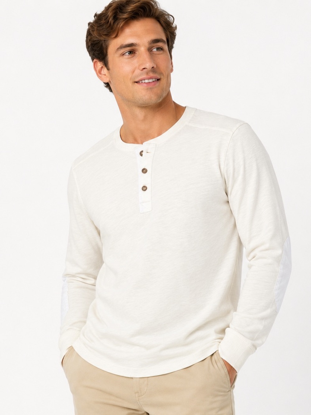 Marine Layer Heavy Slub Henley Shirt Mens Large Antique White Stretch $84 NWT